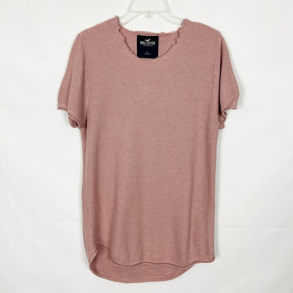 Hollister Pink Short Sleeve Sweater Raw Neck Size Large